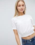 Asos Design Crop T-shirt With Shirred Hem And Cuffs - White