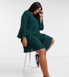 Simply Be Tiered Smock Dress In Gingham-green