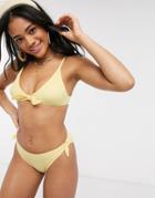 New Look Crinkle Bow Bikini Top In Pastel Yellow