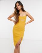 Vesper Body-conscious Midi Dress With Side Slit In Golden Yellow