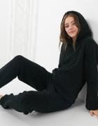 Loungeable Fleece Hoodie Lounge Top In Black