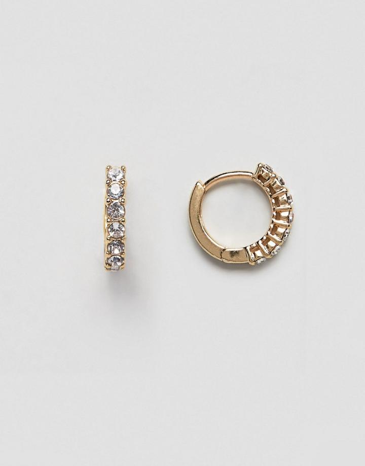 Asos Design Hoop Earrings With Crystal Detail In Gold - Gold