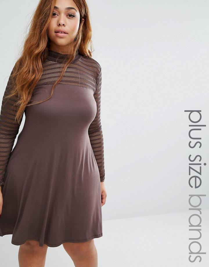 Pink Clove Plus Swing Dress With Mesh Detail - Brown