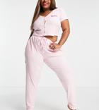 Asos Design Curve Barbie Lounge Super-soft Rib Button-up Top & Sweatpants Set In Pink