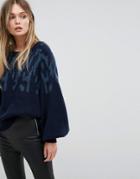 Selected Knitted Sweater With Bell Sleeve - Navy