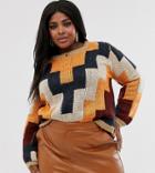 Skylar Rose Plus Relaxed Sweater In Geo Knit-multi