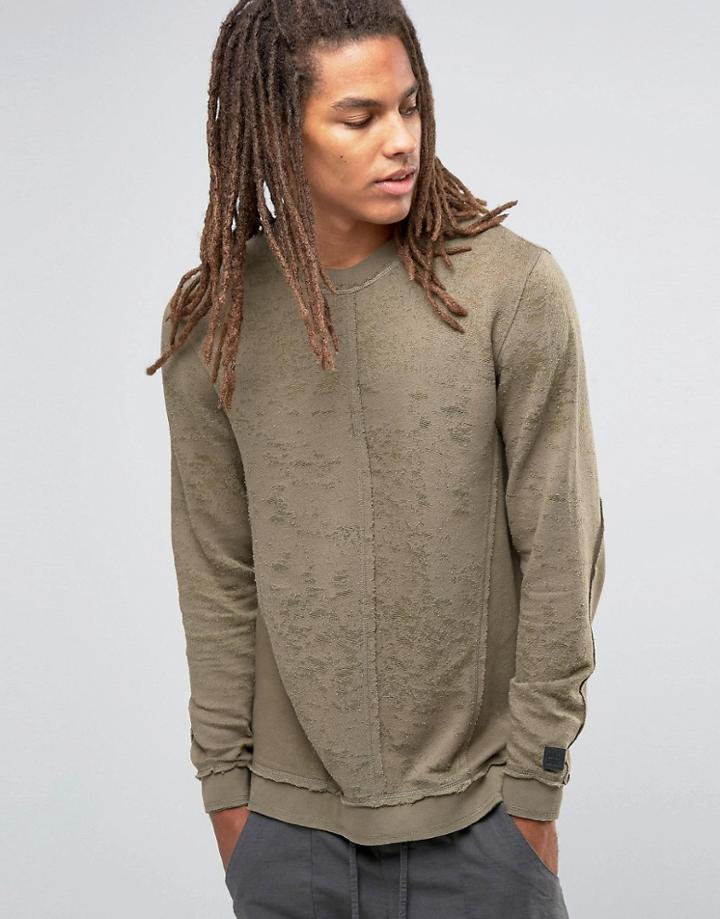 Black Kaviar Longline Distresses Sweatshirt With Seam Detail - Green