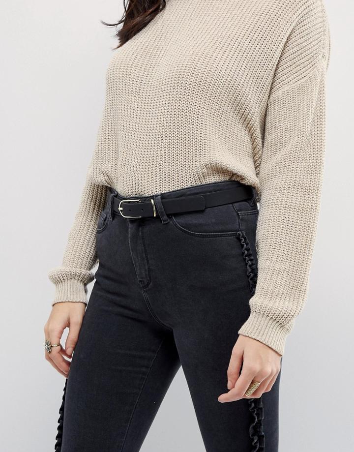 Asos Fine Oblong Clean Waist And Hip Belt In Water Based Pu - Black