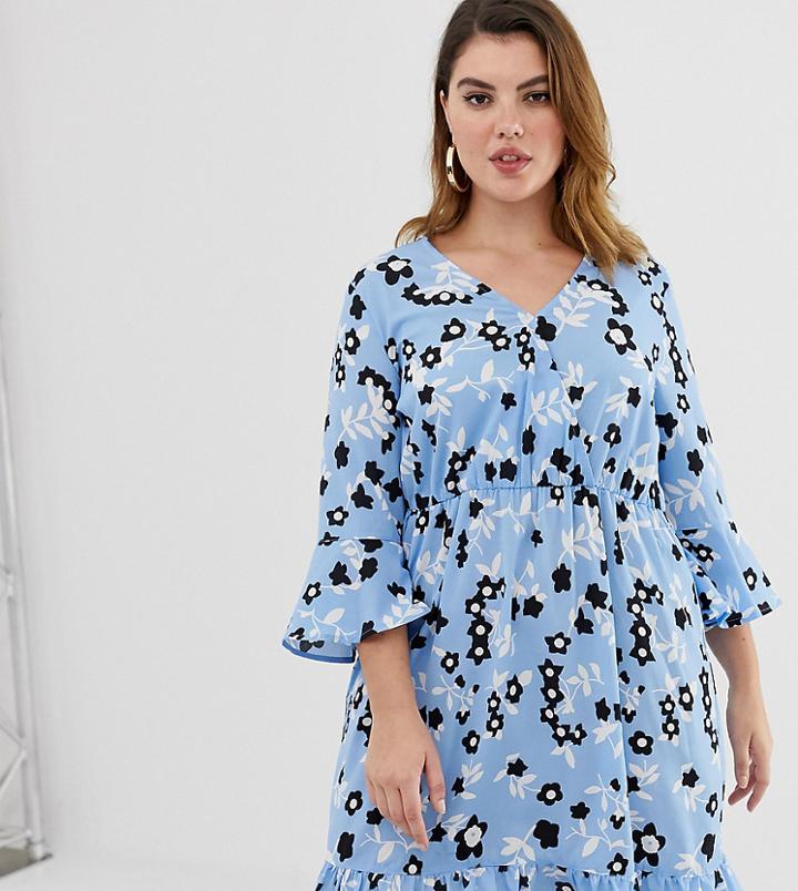 Unique21 Hero Floral Print Smock Dress-blue