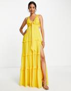 Asos Design Floral Tiered Maxi Dress In Yellow
