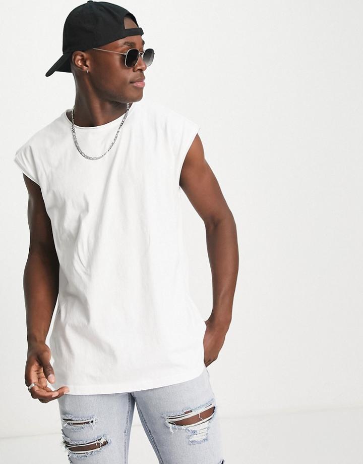 Brave Soul Raw Edge Sleeveless T-shirt Tank In White