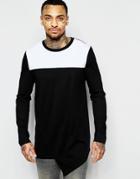 Asos Longline Long Sleeve T Shirt With Asymmetric Hem And Contrast Yoke