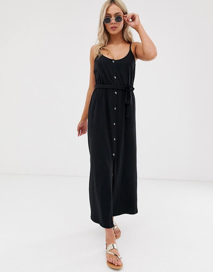 Asos Design Button Through Maxi Dress With Self Belt - Black