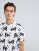 Asos Relaxed T-shirt With Tiger Print - White