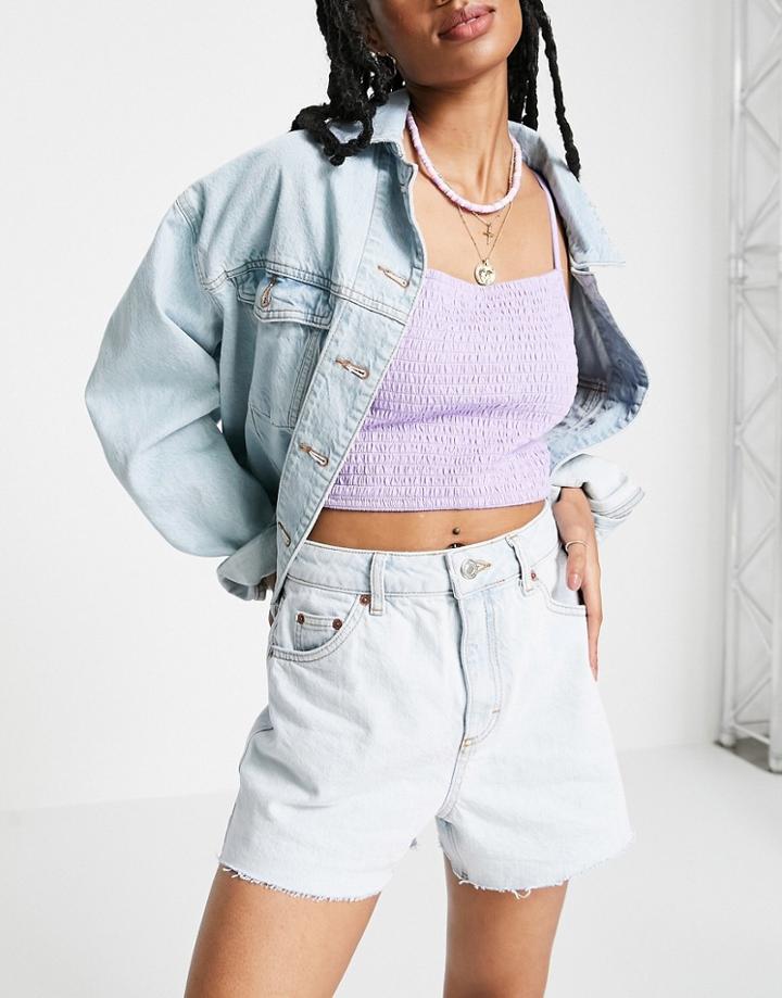 Topshop Premium Mom Short In Bleach Wash-blues
