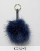 My Accessories Faux Fur Pom Bag Charm In Navy - Navy
