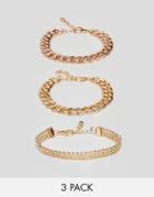Asos Design Pack Of 3 Bracelets In Mixed Size Chain Design - Multi
