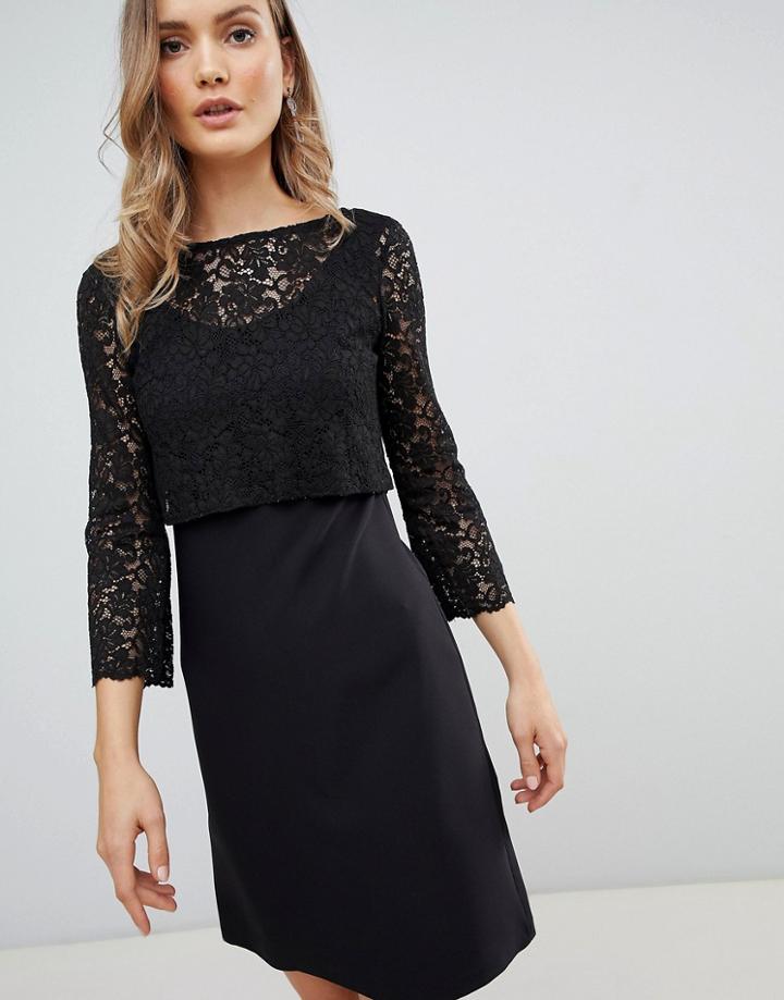 Zibi London 3/4 Sleeve Lace Shift Dress - Black