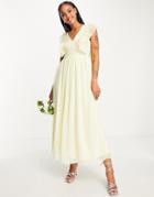 Vila Bridesmaid Midi Dress With Frill Detail In Textured Yellow - Yellow