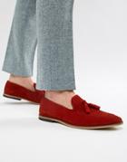Asos Design Loafers In Red Suede With Tassel - Red
