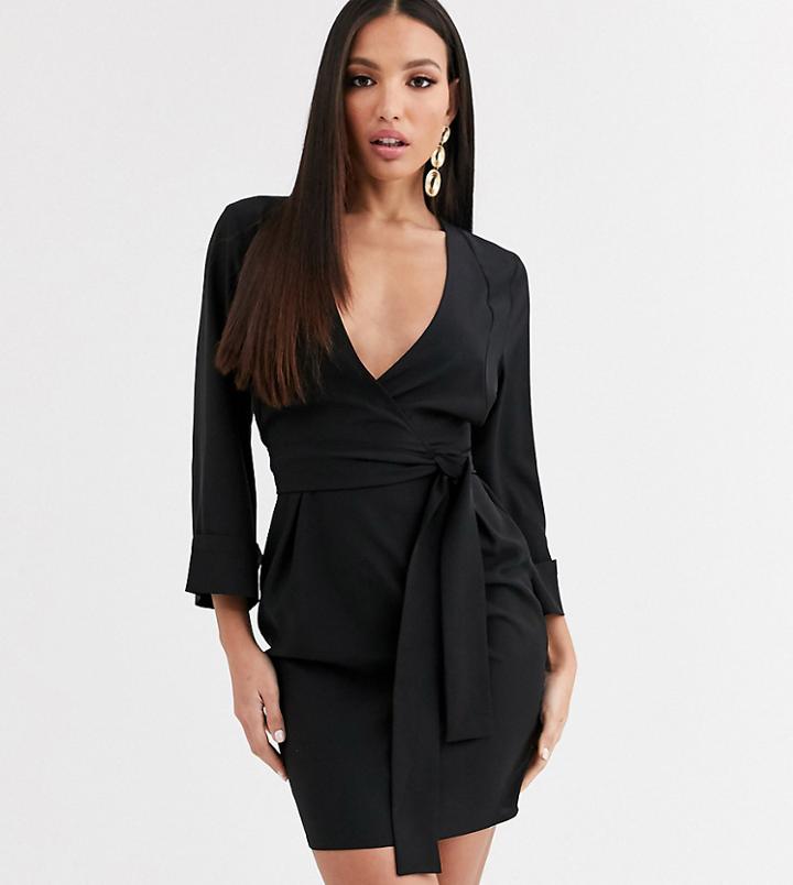 Asos Design Tall Kimono Sleeve V Neck Mini Pencil Dress-black