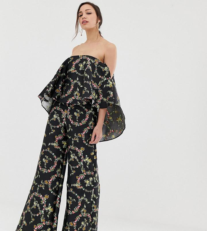 Asos Design Tall Jumpsuit With Structured Overlay In Floral Print-multi
