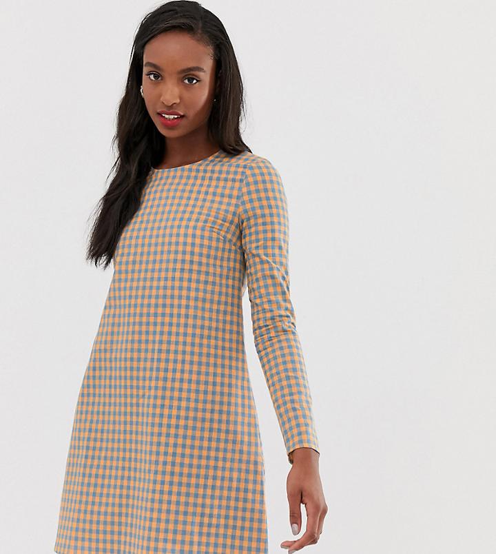 Glamorous Tall Long Sleeve Shift Dress In Gingham-orange