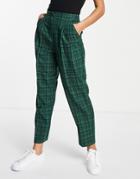 Asos Design Soft Slouch Mom Pant In Green Check
