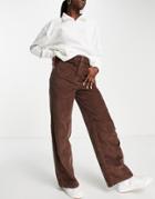 Only Hope Pocket Detail Wide Leg Cord Pants In Chocolate-brown