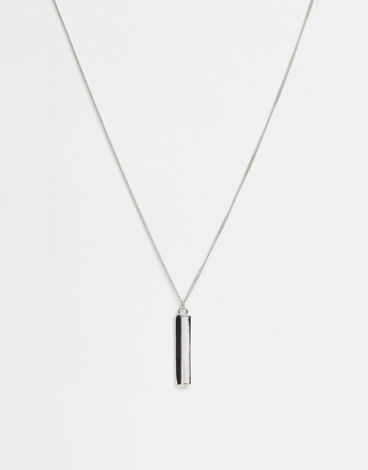 Asos Design Necklace With Minimal Bar Pendant In Silver Tone