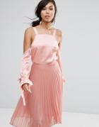 Fashion Union Cold Shoulder Top In Satin - Pink