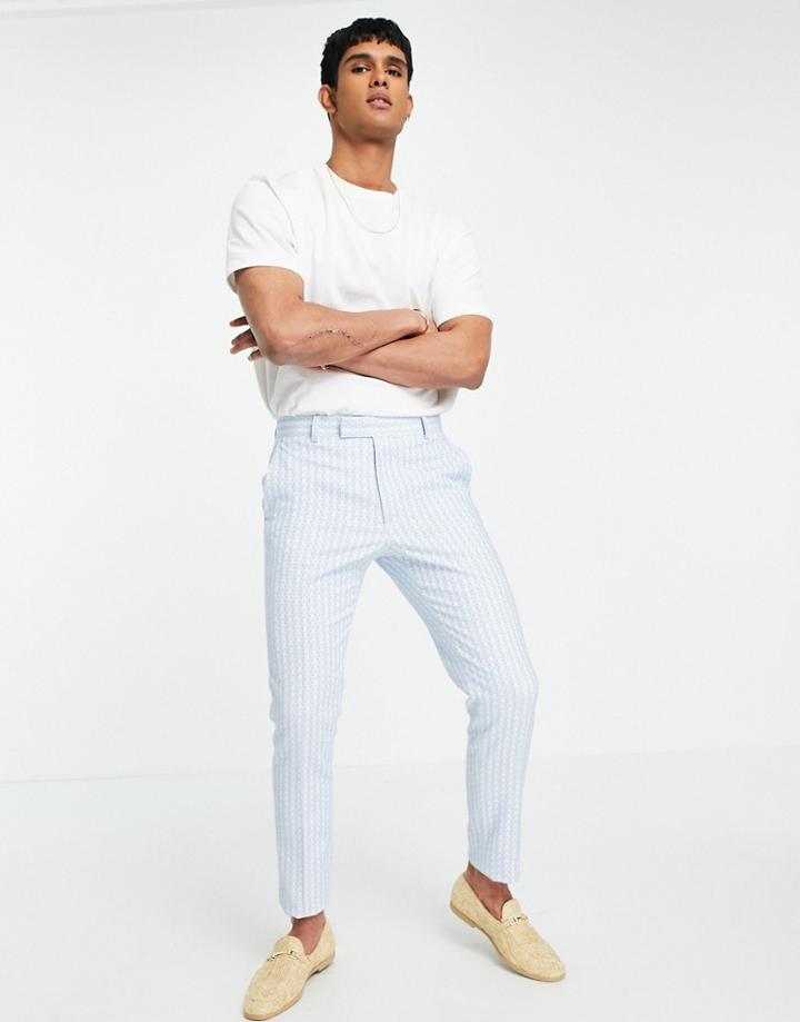 Asos Design Wedding Skinny Suit Pants In Blue Geo Jacquard-blues