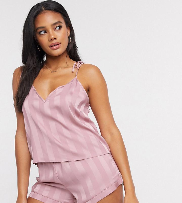 Loungeable Stripe Jacquard Satin Cami Top In Pink