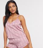 Loungeable Stripe Jacquard Satin Cami Top In Pink