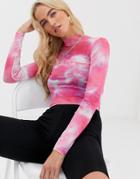 The Ragged Priest Tie Dye Mesh Top-pink