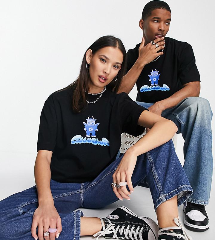 Collusion Unisex T-shirt With Monster Logo Print In Black