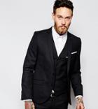 Heart & Dagger Suit Jacket In Birdseye Fabric In Super Skinny Fit - Black