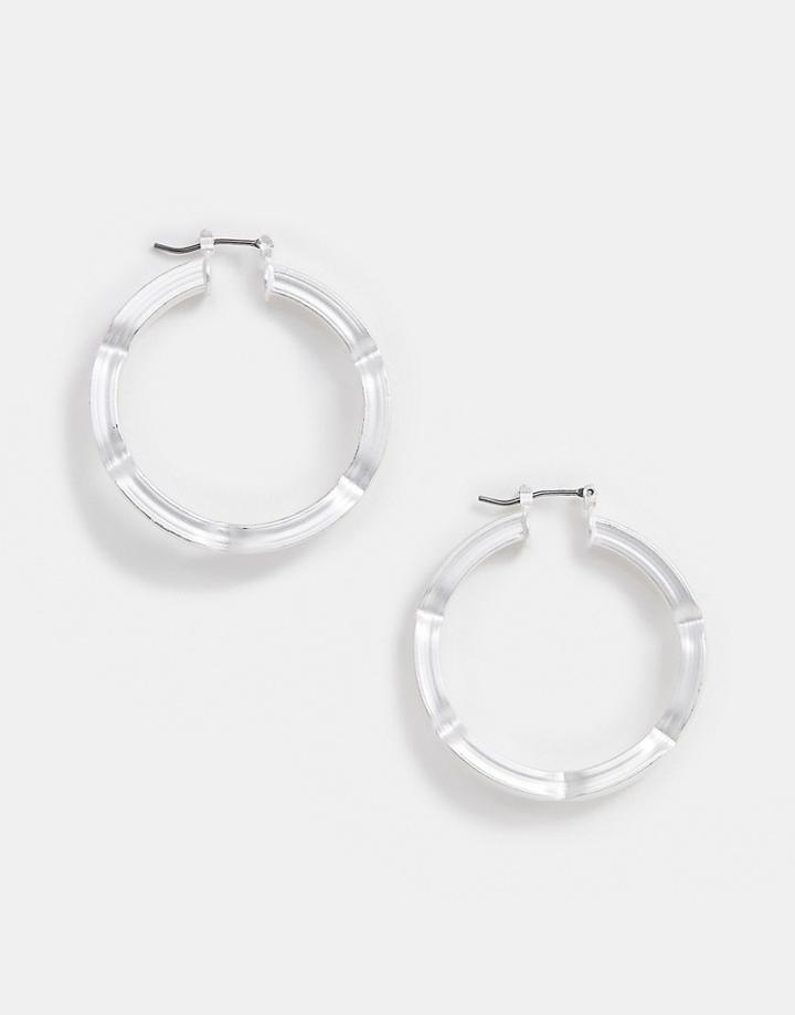 Asos Design Hoop Earrings With Pinched Design In Silver Tone - Silver