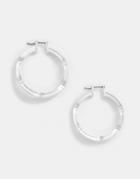 Asos Design Hoop Earrings With Pinched Design In Silver Tone - Silver