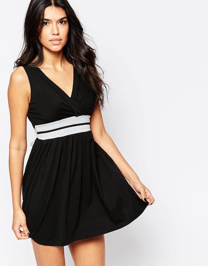 Pussycat London Skater Dress With Contrast Waistband - Black