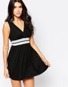 Pussycat London Skater Dress With Contrast Waistband - Black
