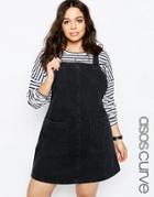 Asos Curve Denim Open Back Pinafore Dress In Washed Black - Washed Black