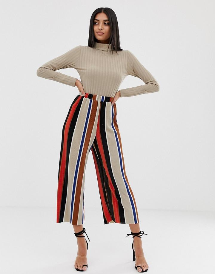 Prettylittlething Multi Stripe Plisse Culotte - Multi