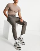 Asos Design Tapered Double Pleat Smart Pants In Brown Gingham Linen