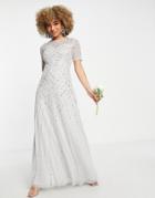 Frock And Frill Bridesmaid Short Sleeve Maxi Dress With Embellishment In Gray