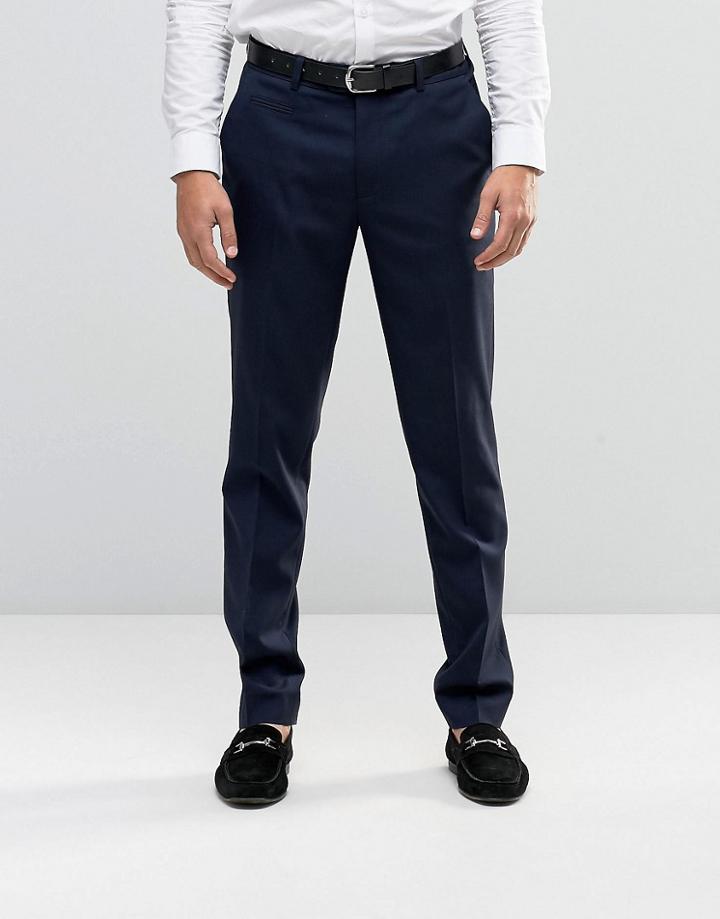 Asos Skinny Fit Smart Pants With Belt - Navy