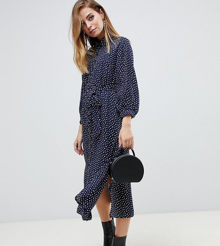 Fashion Union Petite Midi Shirt Dress In Smudge Spot - Navy