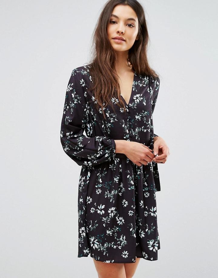 Greylin Benson Side Tie Floral Dress - Black