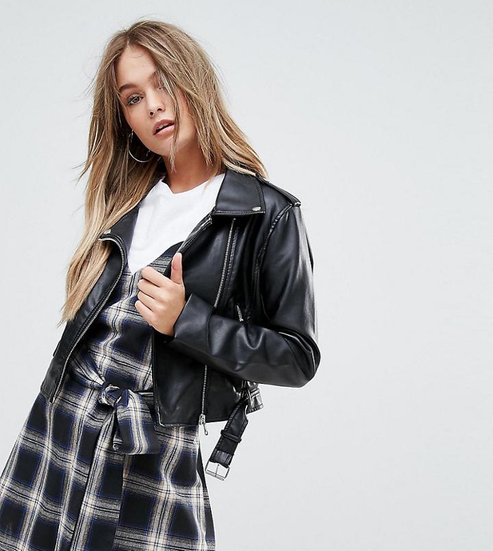Prettylittlething Leather Look Biker Jacket - Black