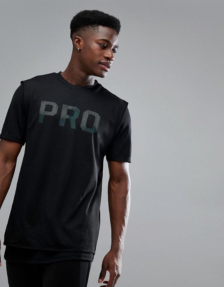 Bershka Sport Mesh T-shirt With Pro Slogan In Black - Black
